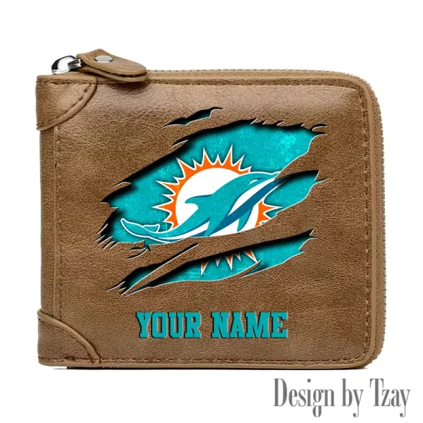 Miami Dolphins Leather Men's Zipper Wallet Trending 2025 SPTLMZWALLET020 - Image 5