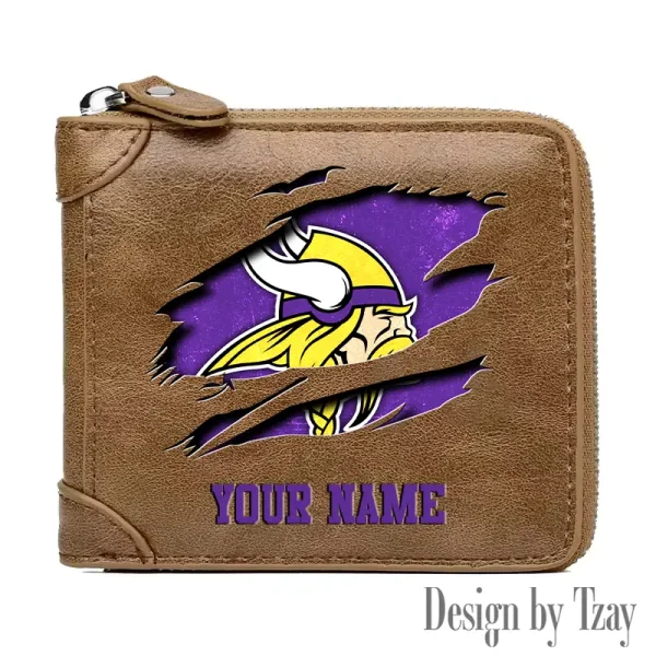 Minnesota Vikings Leather Men's Zipper Wallet Trending 2025 SPTLMZWALLET021 - Image 2