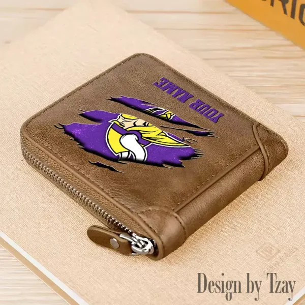 Minnesota Vikings Leather Men's Zipper Wallet Trending 2025 SPTLMZWALLET021 - Image 3