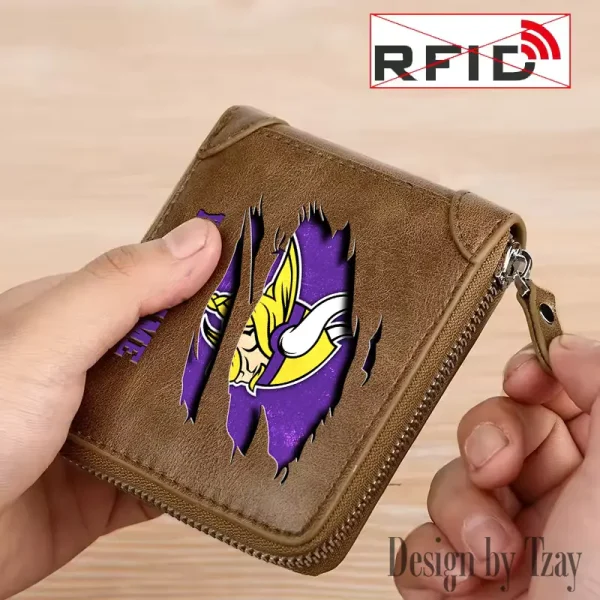 Minnesota Vikings Leather Men's Zipper Wallet Trending 2025 SPTLMZWALLET021 - Image 4