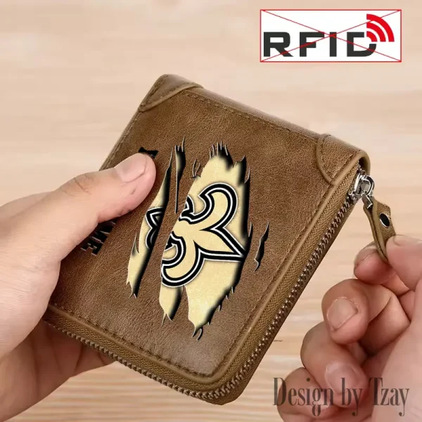 New Orleans Saints Leather Men's Zipper Wallet Trending 2025 SPTLMZWALLET023 - Image 3