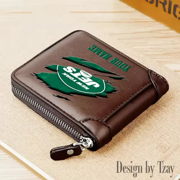 New York Jets Leather Men's Zipper Wallet Trending 2025 SPTLMZWALLET025