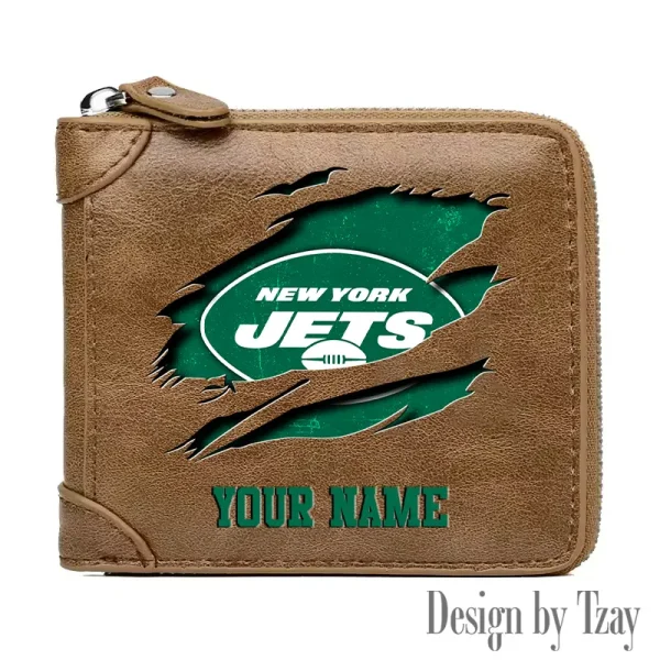 New York Jets Leather Men's Zipper Wallet Trending 2025 SPTLMZWALLET025 - Image 4
