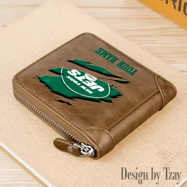 New York Jets Leather Men's Zipper Wallet Trending 2025 SPTLMZWALLET025 - Image 5