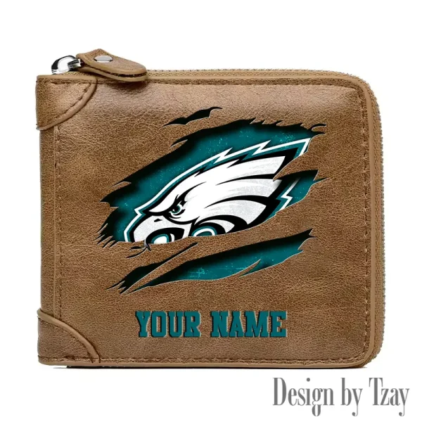 Philadelphia Eagles Leather Men's Zipper Wallet Trending 2025 SPTLMZWALLET026 - Image 3