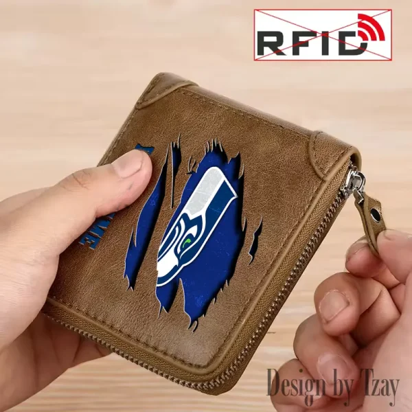 Seattle Seahawks Leather Men's Zipper Wallet Trending 2025 SPTLMZWALLET029 - Image 2