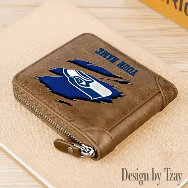 Seattle Seahawks Leather Men's Zipper Wallet Trending 2025 SPTLMZWALLET029 - Image 3