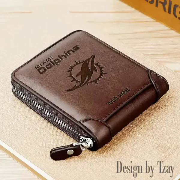 Miami Dolphins Leather Men's Zipper Wallet Trending 2025 SPTLMZWALLET052 - Image 2