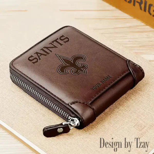 New Orleans Saints Leather Men's Zipper Wallet Trending 2025 SPTLMZWALLET055 - Image 5