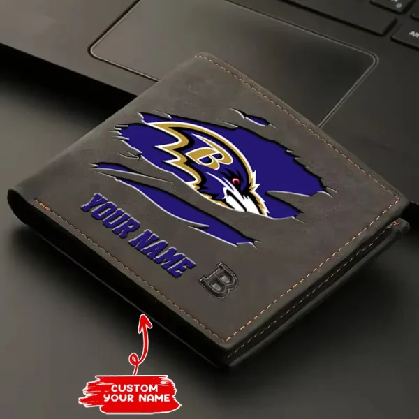 Baltimore Ravens Fashion Light Face Soft Leather Mens Horizontal Multifunctional Wallet SPTMLFSW003