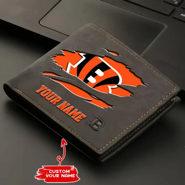 Cincinnati Bengals Fashion Light Face Soft Leather Mens Horizontal Multifunctional Wallet SPTMLFSW007