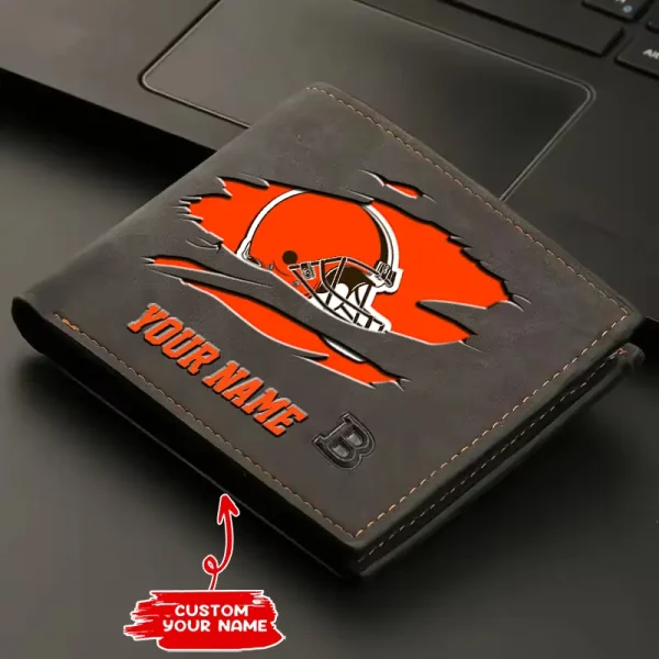 Cleveland Browns Fashion Light Face Soft Leather Mens Horizontal Multifunctional Wallet SPTMLFSW008
