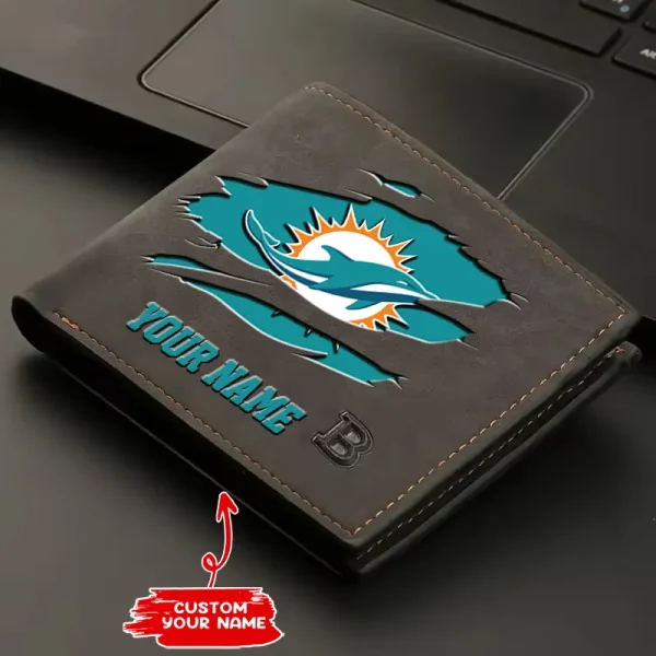Miami Dolphins Fashion Light Face Soft Leather Mens Horizontal Multifunctional Wallet SPTMLFSW020