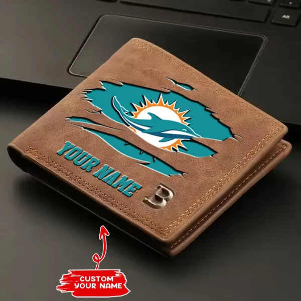 Miami Dolphins Fashion Light Face Soft Leather Mens Horizontal Multifunctional Wallet SPTMLFSW020 - Image 2