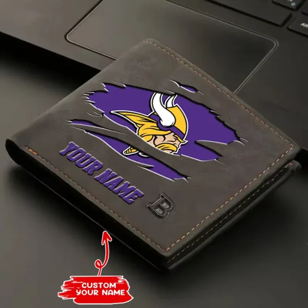 Minnesota Vikings Fashion Light Face Soft Leather Mens Horizontal Multifunctional Wallet SPTMLFSW021