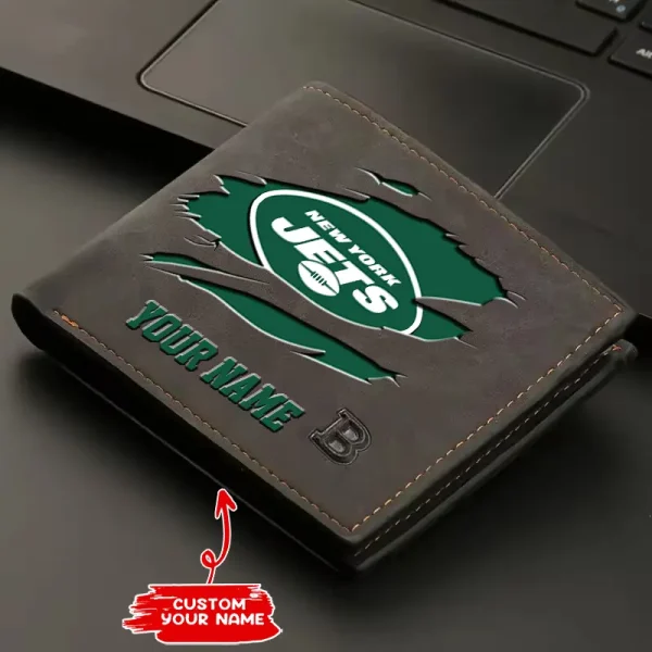 New York Jets Fashion Light Face Soft Leather Mens Horizontal Multifunctional Wallet SPTMLFSW025