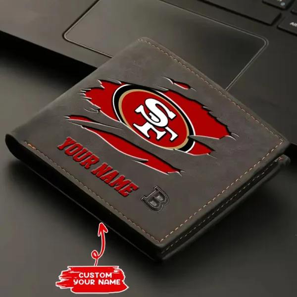San Francisco 49ers Fashion Light Face Soft Leather Mens Horizontal Multifunctional Wallet SPTMLFSW028
