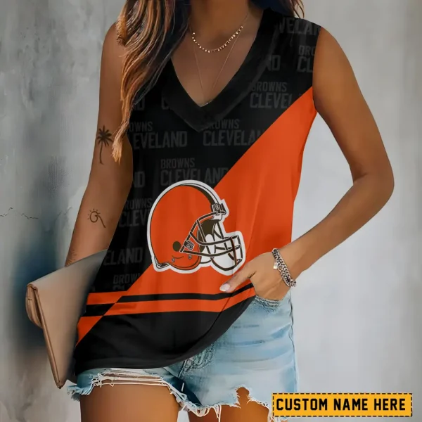Cleveland Browns V-neck Women’s Vest T-shirt SPTVNECKWVTS138