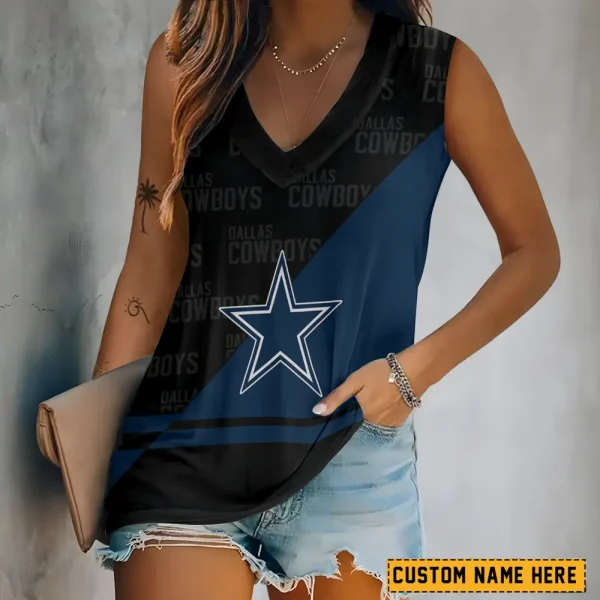 Dallas Cowboys V-neck Women’s Vest T-shirt SPTVNECKWVTS139