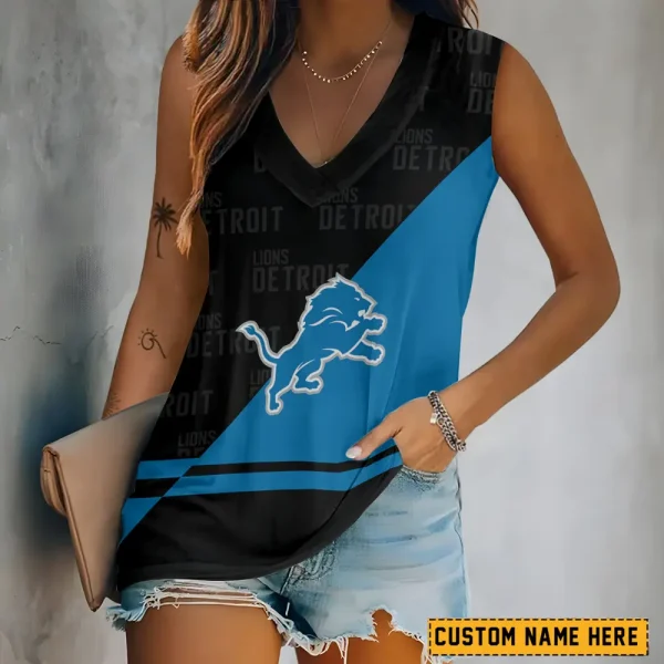 Detroit Lions V-neck Women’s Vest T-shirt SPTVNECKWVTS141