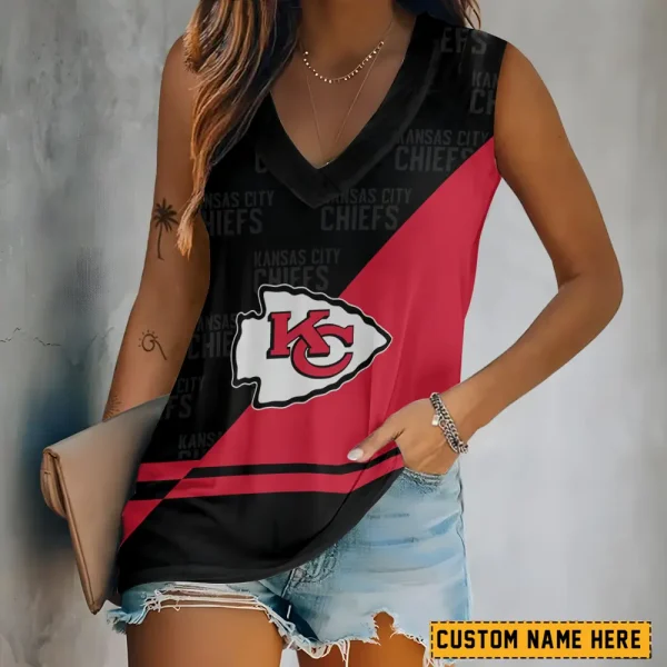 Kansas City Chiefs V-neck Women’s Vest T-shirt SPTVNECKWVTS146
