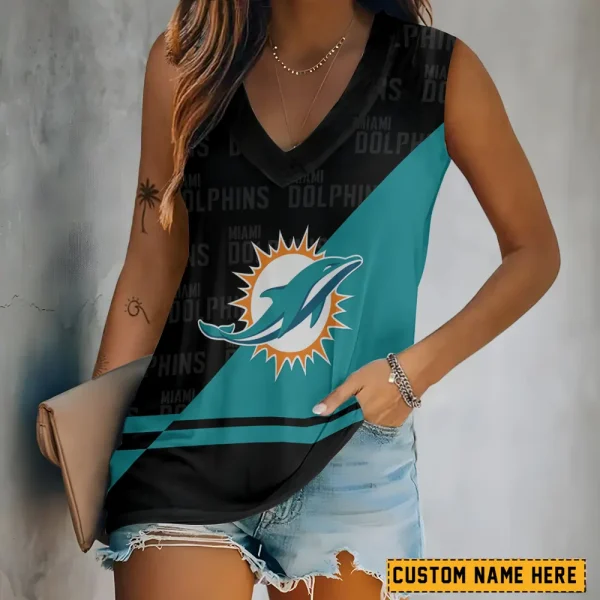 Miami Dolphins V-neck Women’s Vest T-shirt SPTVNECKWVTS150