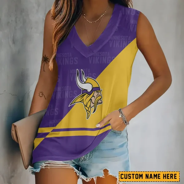 Minnesota Vikings V-neck Women’s Vest T-shirt SPTVNECKWVTS151
