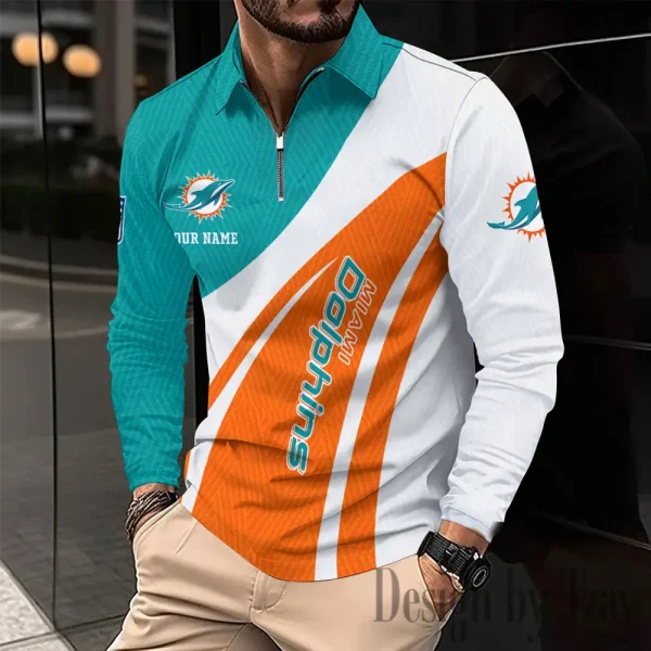 Miami Dolphins Fashion Men's Business Long Sleeve T-Shirt SPTLSPS347 - Image 2