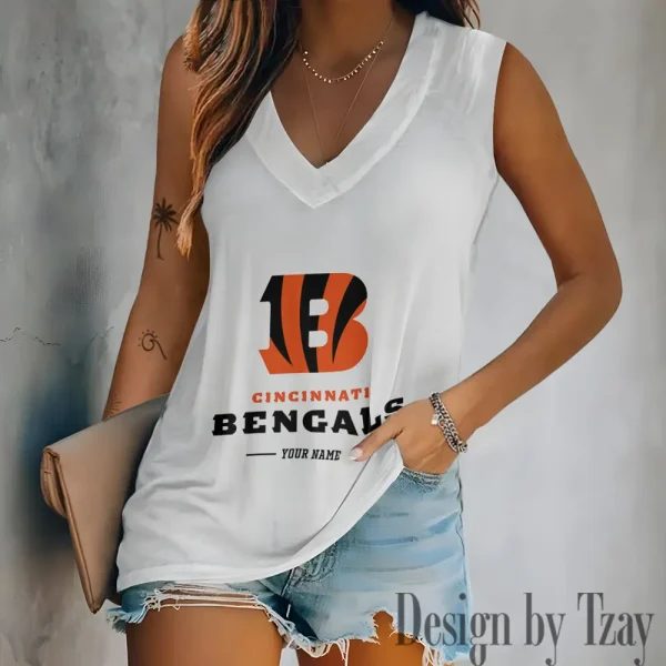 Cincinnati Bengals V-neck Sleeveless T-Shirt For Women SPTVNECKWVTS202