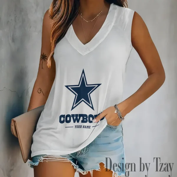 Dallas Cowboys V-neck Sleeveless T-Shirt For Women SPTVNECKWVTS204
