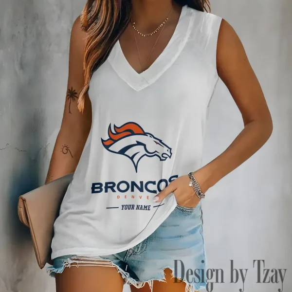 Denver Broncos V-neck Sleeveless T-Shirt For Women SPTVNECKWVTS205