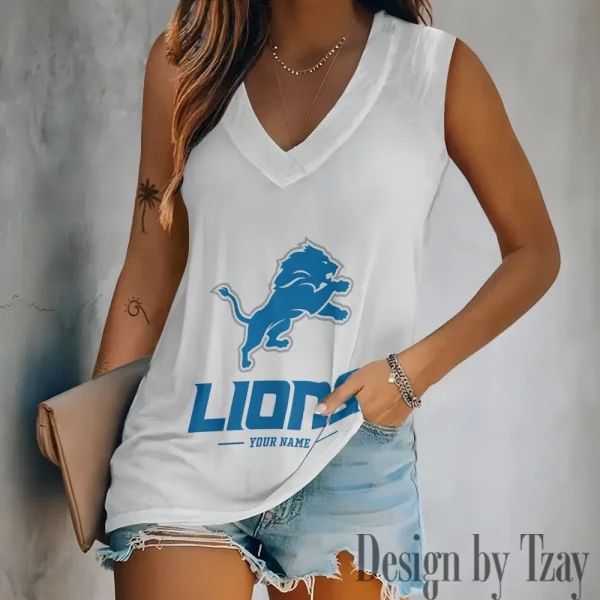 Detroit Lions V-neck Sleeveless T-Shirt For Women SPTVNECKWVTS206