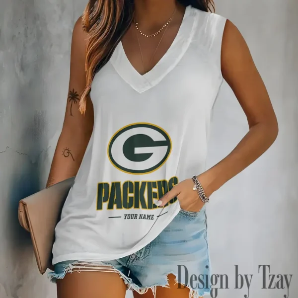 Green Bay Packers V-neck Sleeveless T-Shirt For Women SPTVNECKWVTS207