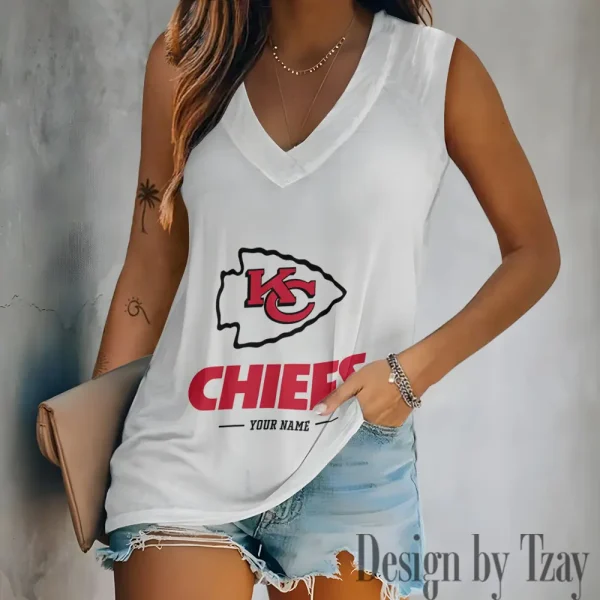 Kansas City Chiefs V-neck Sleeveless T-Shirt For Women SPTVNECKWVTS211