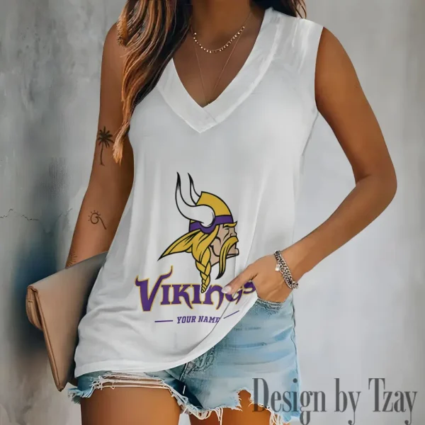 Minnesota Vikings V-neck Sleeveless T-Shirt For Women SPTVNECKWVTS216