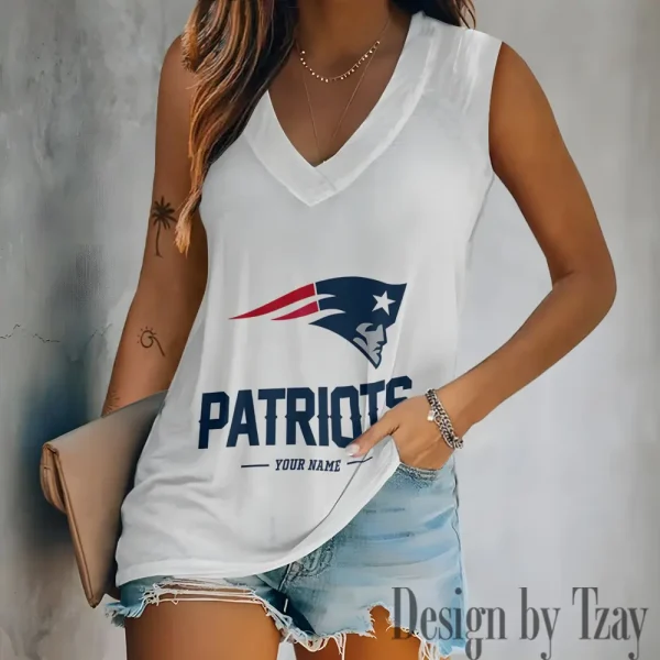 New England Patriots V-neck Sleeveless T-Shirt For Women SPTVNECKWVTS217