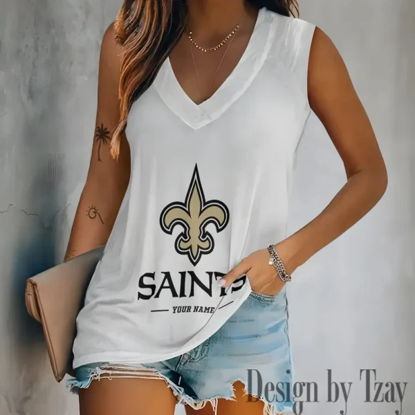 New Orleans Saints V-neck Sleeveless T-Shirt For Women SPTVNECKWVTS218