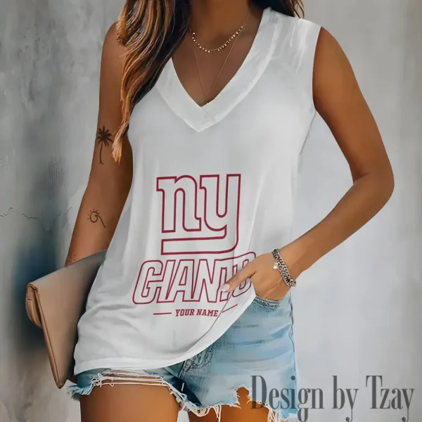 New York Giants V-neck Sleeveless T-Shirt For Women SPTVNECKWVTS219
