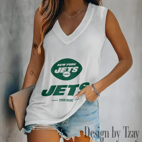 New York Jets V-neck Sleeveless T-Shirt For Women SPTVNECKWVTS220