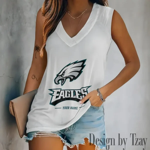 Philadelphia Eagles V-neck Sleeveless T-Shirt For Women SPTVNECKWVTS221