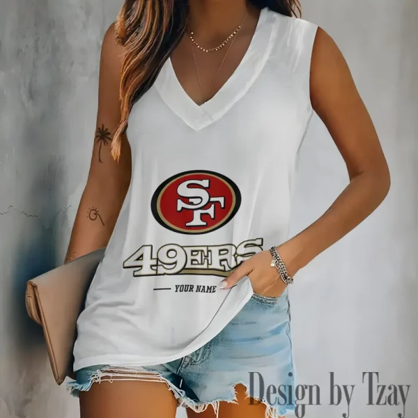 San Francisco 49ers V-neck Sleeveless T-Shirt For Women SPTVNECKWVTS223