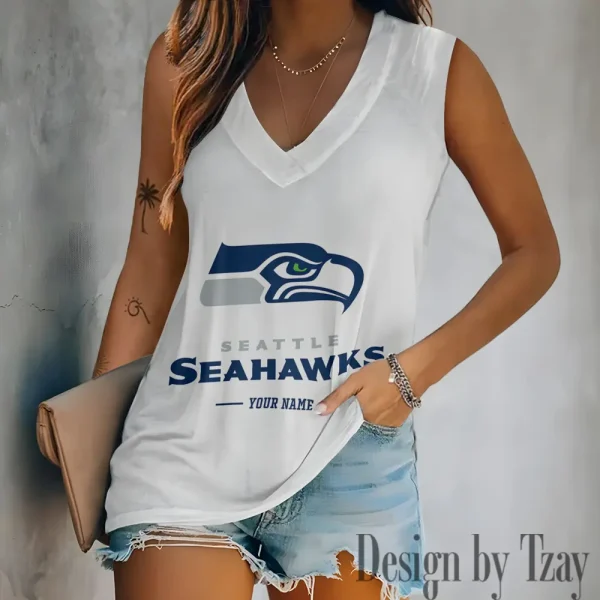 Seattle Seahawks V-neck Sleeveless T-Shirt For Women SPTVNECKWVTS224