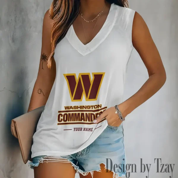 Washington Commanders V-neck Sleeveless T-Shirt For Women SPTVNECKWVTS227