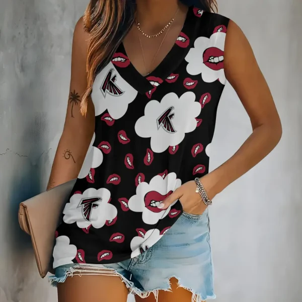 Atlanta Falcons Tank Top Camisole Women Fashion V-Neck Short Sleeve Tshirt SPTVNECKWVTS229