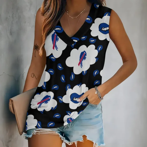Buffalo Bills Tank Top Camisole Women Fashion V-Neck Short Sleeve Tshirt SPTVNECKWVTS231