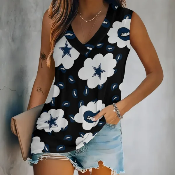 Dallas Cowboys Tank Top Camisole Women Fashion V-Neck Short Sleeve Tshirt SPTVNECKWVTS236