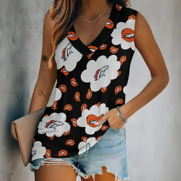 Denver Broncos Tank Top Camisole Women Fashion V-Neck Short Sleeve Tshirt SPTVNECKWVTS237