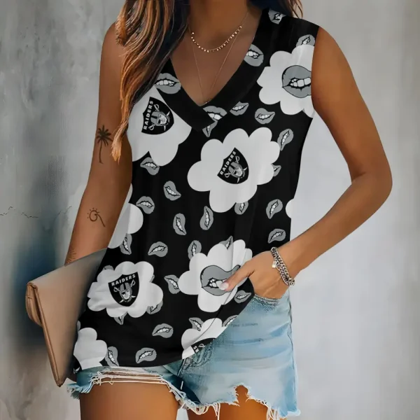 Las Vegas Raiders Tank Top Camisole Women Fashion V-Neck Short Sleeve Tshirt SPTVNECKWVTS244