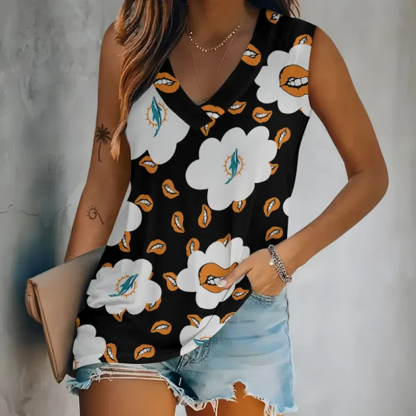 Miami Dolphins Tank Top Camisole Women Fashion V-Neck Short Sleeve Tshirt SPTVNECKWVTS247