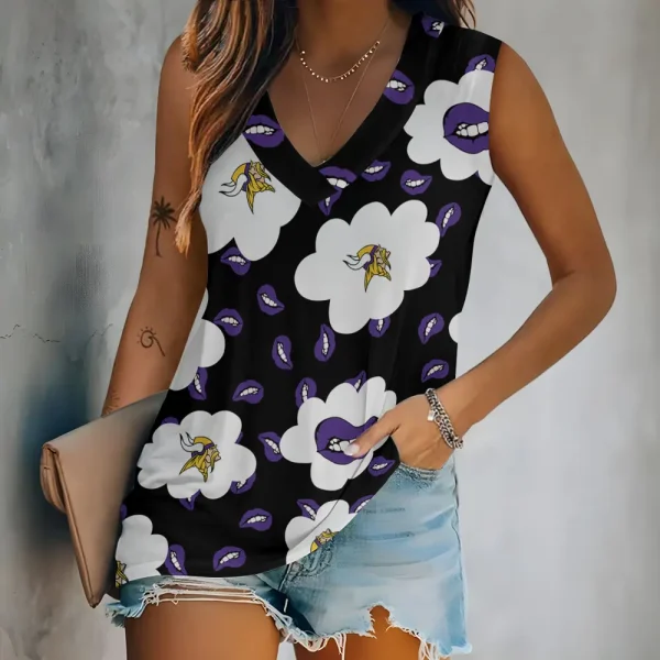 Minnesota Vikings Tank Top Camisole Women Fashion V-Neck Short Sleeve Tshirt SPTVNECKWVTS248